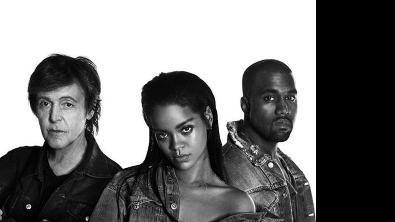 Rihanna no videoclipe de FourFiveSeconds ao lado de Paul McCartney e Kanye West. Crédito: Reprodução/Vevo