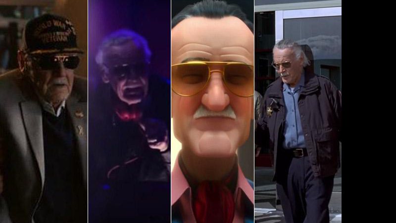 Stan Lee em algumas de suas aparições em filmes e na animação Big Hero 6 - Foto: Montagem Cenapop/ Reprodução/ YouTube