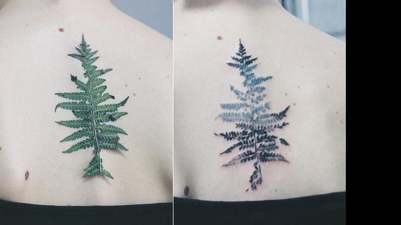 A ucraniana Rita “Rit Kit” Zolotukhina usa folhas de verdade como molde para suas tatuagens - Foto: Reprodução/ Instagram