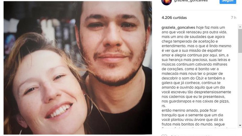 Graziela Gonçalves homenageou Chorão em seu Instagram - Foto: Reprodução/ Instagram