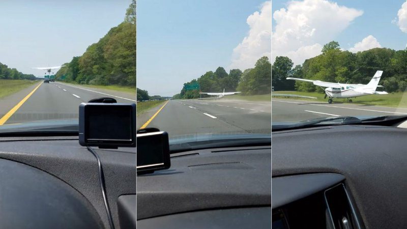 Motorista flagrou pouso de emergência em rodovia nos EUA - Foto: Reprodução