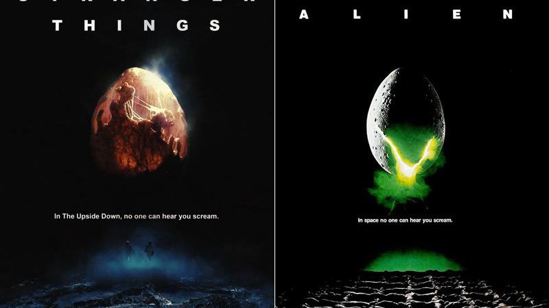 Pôster da série Stranger Things (2017), e do filme Alien (1979) - Foto: Divulgação
