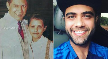 Thiago com o pai, Leandro, ainda na infância, e em foto atual - Foto: Reprodução/ Instagram