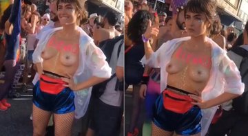 Maria Casadevall protestou de topless e posou com foliões do bloco Baixo Augusta - Foto: Reprodução/ Instagram
